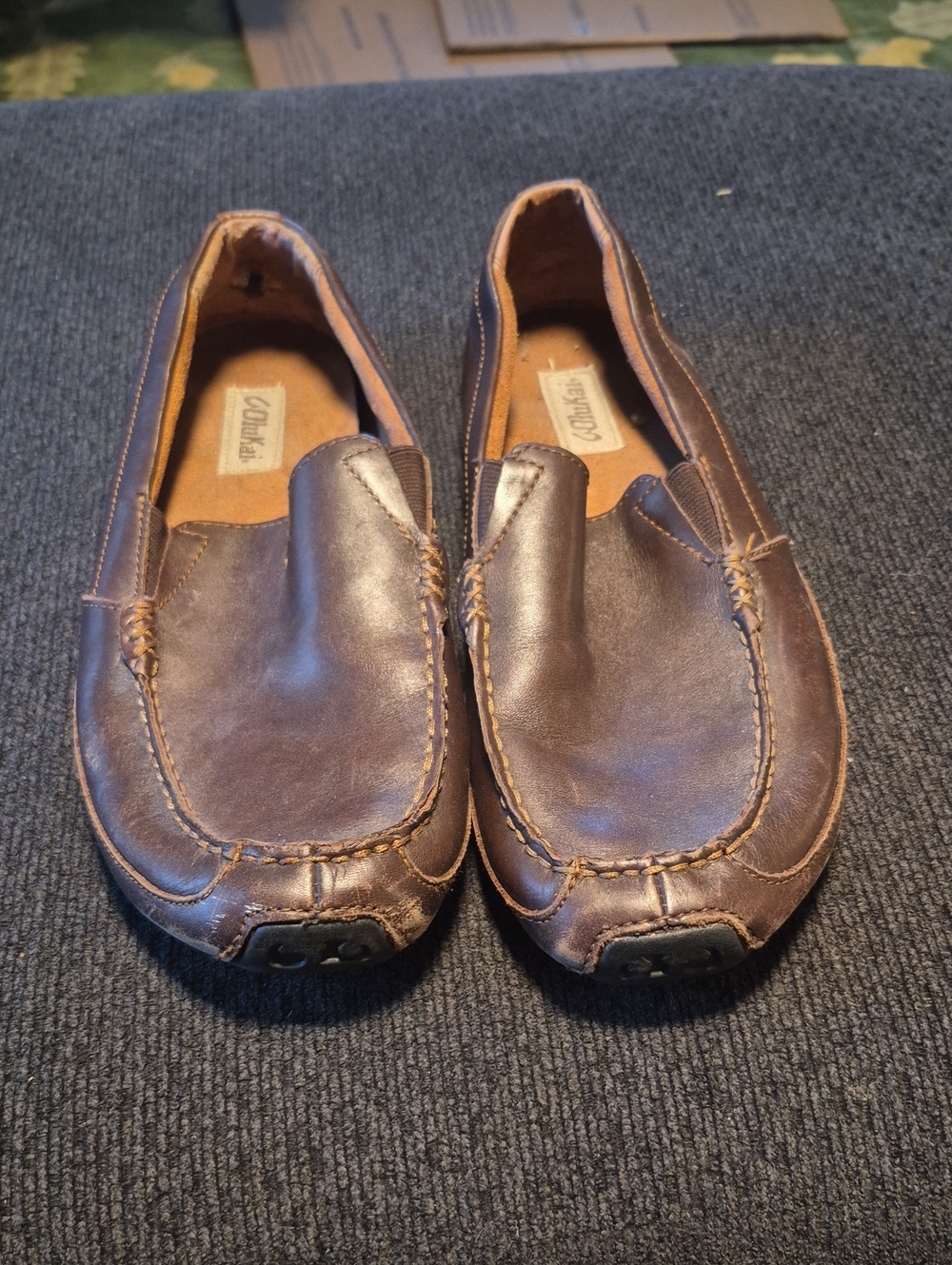 OluKai Men's Brown Leather Slip-On Loafers